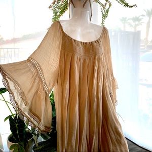 Off the shoulder tan dress